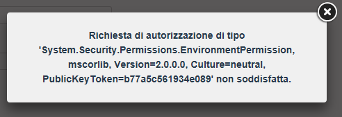 Richiesta System.Security.EnvironmentPermission non soddisfatta