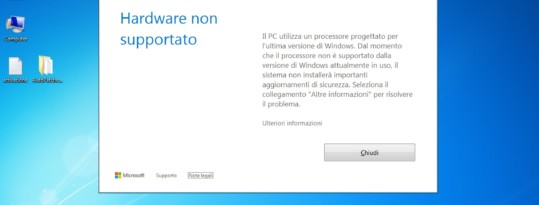 Windows 7 – Hardware non supportato