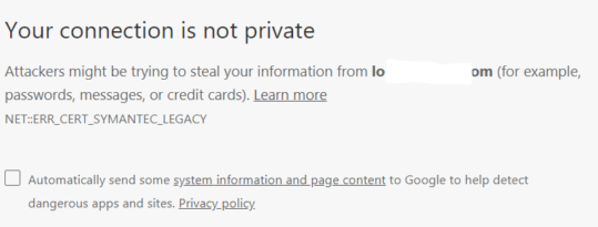Chrome 66 – Error: NET::ERR_CERT_SYMANTEC_LEGACY”